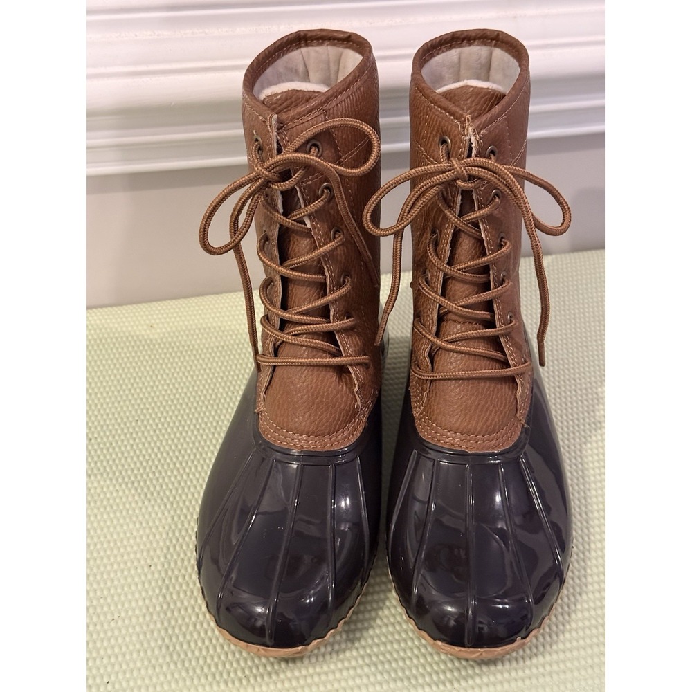 JBU Jambu Duck Boots Faux Fur Black & Brown 7.5M Rain‎ Waterproof